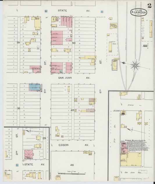 Sanborn Fire Insurance Map from Alamosa, Alamosa County, Colorado (1893), Sheet #0002 - Historic Sanborn Fire Insurance Map Print, vintage old map wall art, antique decor, genealogy gift, Colorado Colorado map