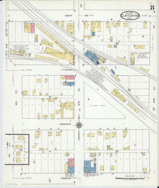 Sanborn Fire Insurance Map from Clay Center, Clay County, Kansas (1917), Sheet #0008 - Historic Sanborn Fire Insurance Map Print, vintage old map wall art, antique decor, genealogy gift, Kansas Kansas map
