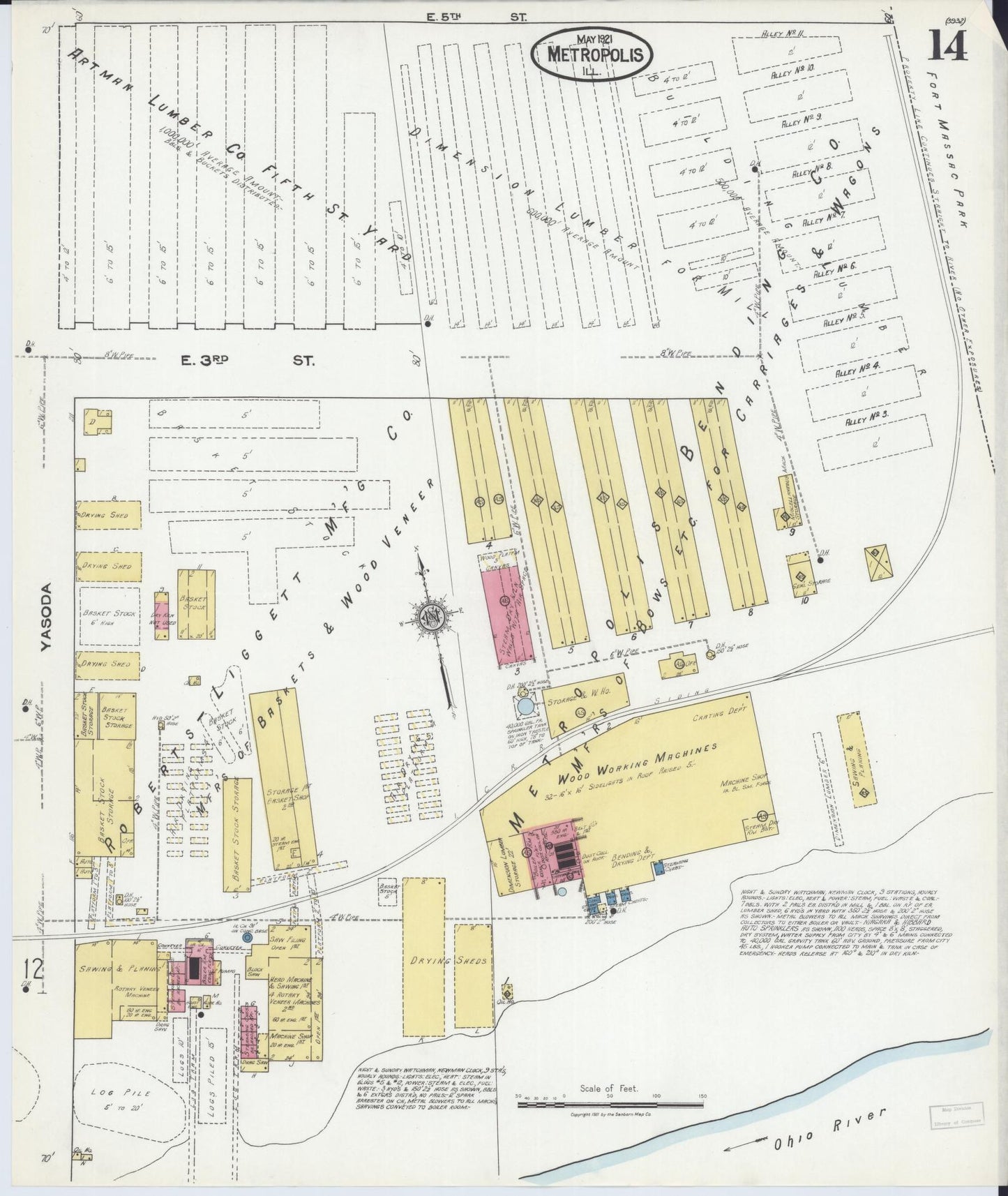Sanborn Fire Insurance Map from Metropolis, Massac County, Illinois (1921), Sheet #0014 - Complete Map Set gallery image, historic Sanborn map, vintage wall art, Illinois Illinois