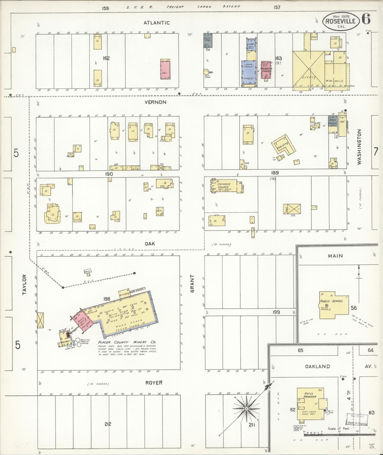 Sanborn Fire Insurance Map from Roseville, Placer County, California (1909), Sheet #0006 - Complete Map Set gallery image, historic Sanborn map, vintage wall art, California California