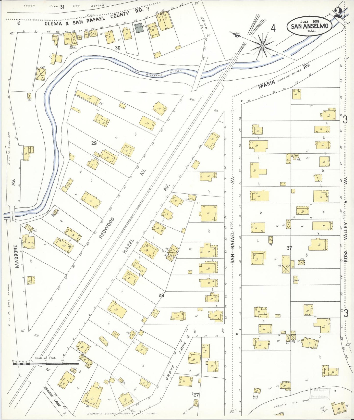 Sanborn Fire Insurance Map from San Anselmo, Marin County, California (1909), Sheet #0002 - Complete Map Set gallery image, historic Sanborn map, vintage wall art, California California