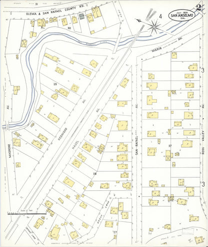 Sanborn Fire Insurance Map from San Anselmo, Marin County, California (1909), Sheet #0002 - Complete Map Set gallery image, historic Sanborn map, vintage wall art, California California