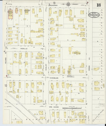 Sanborn Fire Insurance Map from Menominee, Menominee County, Michigan (1913), Sheet #0018 - Historic Sanborn Fire Insurance Map Print, vintage old map wall art, antique decor, genealogy gift, Michigan Michigan map