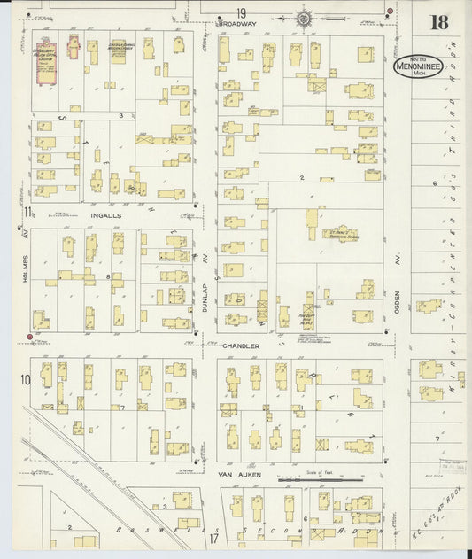 Sanborn Fire Insurance Map from Menominee, Menominee County, Michigan (1913), Sheet #0018 - Historic Sanborn Fire Insurance Map Print, vintage old map wall art, antique decor, genealogy gift, Michigan Michigan map
