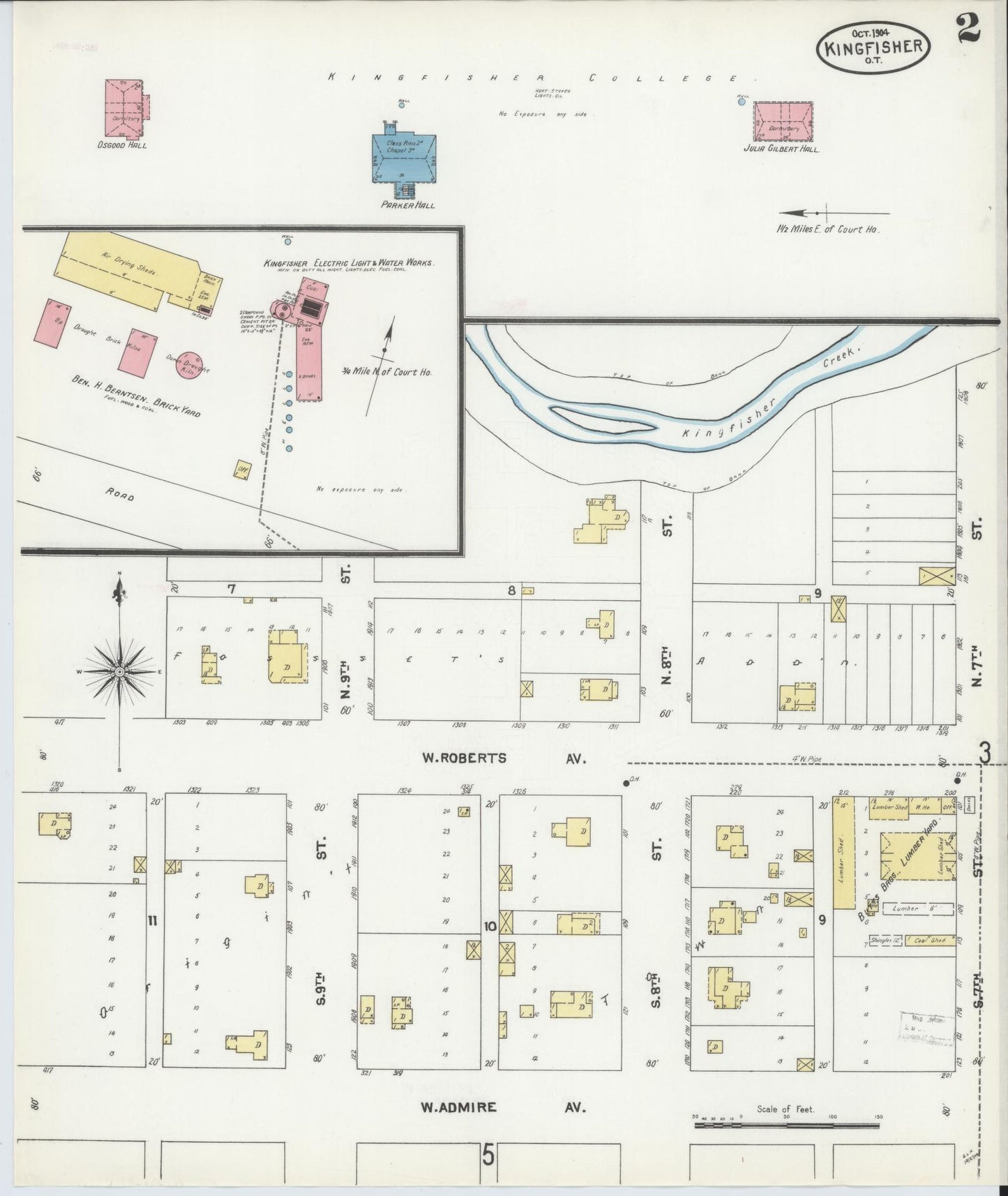 Sanborn Fire Insurance Map from Kingfisher, Kingfisher County, Oklahoma (1904), Sheet #0002 - Historic Sanborn Fire Insurance Map Print, vintage old map wall art, antique decor, genealogy gift, Oklahoma Oklahoma map