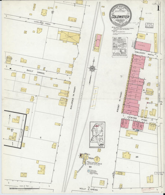 Sanborn Fire Insurance Map from Coldwater, Tate County, Mississippi (1917), Sheet #0001 - Complete Map Set gallery image, historic Sanborn map, vintage wall art, Mississippi Mississippi