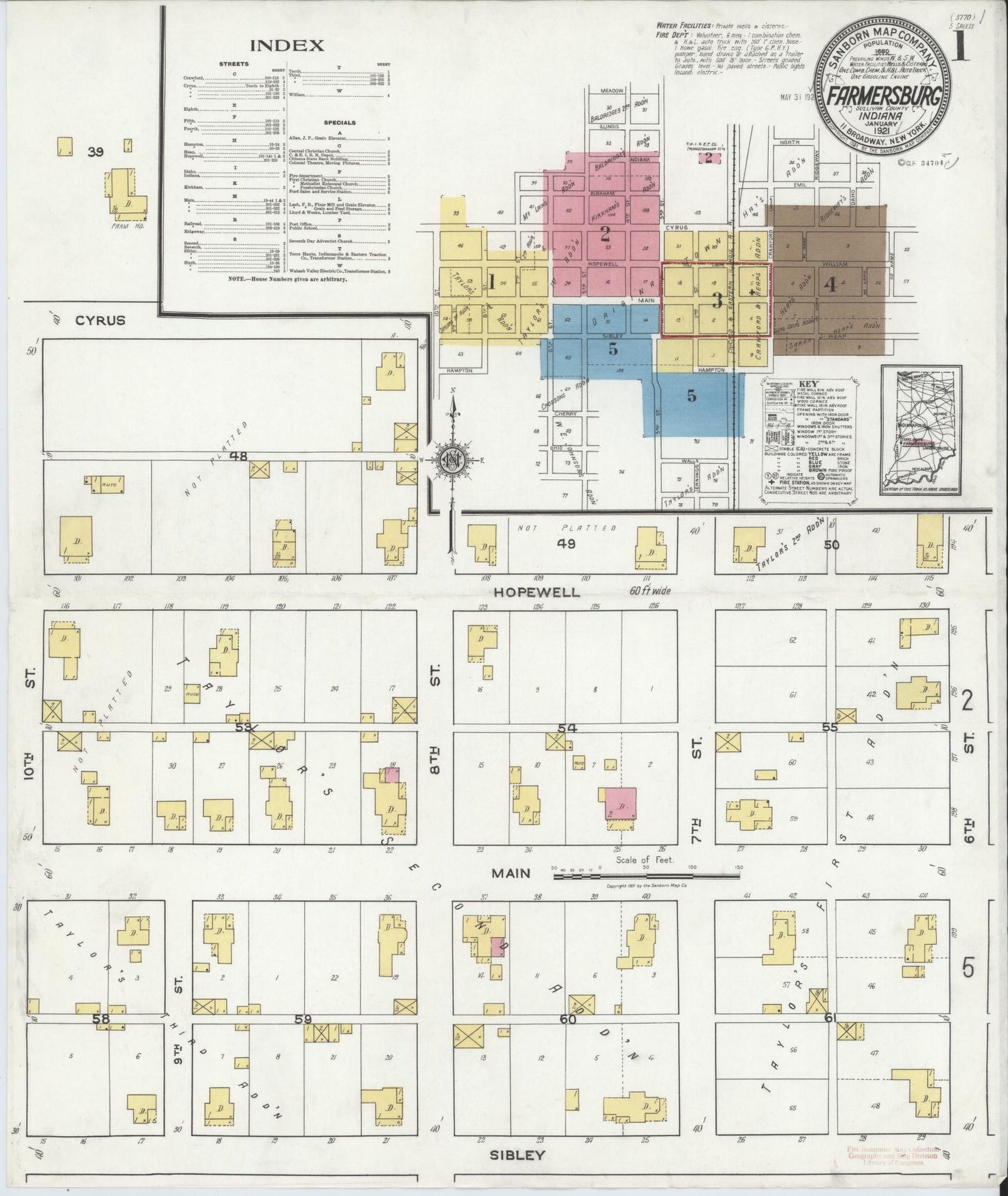 Sanborn Fire Insurance Map from Farmersburg, Sullivan County, Indiana (1921), Sheet #0001 - Complete Map Set gallery image, historic Sanborn map, vintage wall art, Indiana Indiana