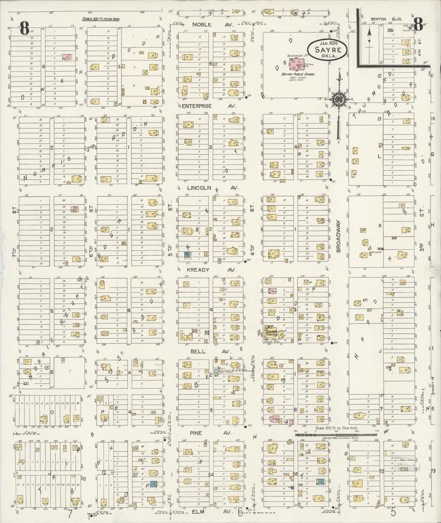 Sanborn Fire Insurance Map from Sayre, Beckham County, Oklahoma (1924), Sheet #0008 - Complete Map Set gallery image, historic Sanborn map, vintage wall art, Oklahoma Oklahoma