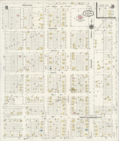 Sanborn Fire Insurance Map from Sayre, Beckham County, Oklahoma (1924), Sheet #0008 - Complete Map Set gallery image, historic Sanborn map, vintage wall art, Oklahoma Oklahoma