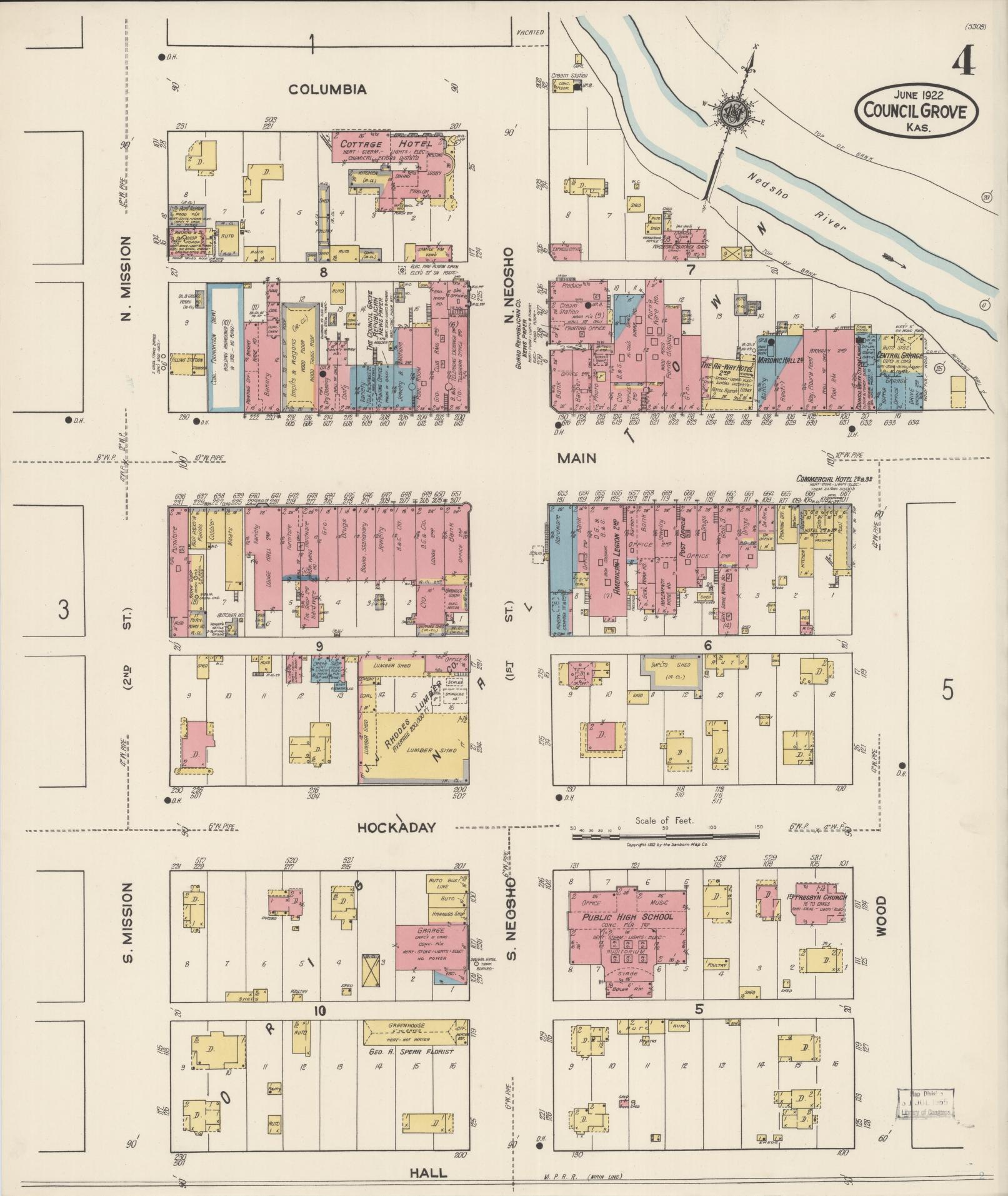 Sanborn Fire Insurance Map from Council Grove, Morris County, Kansas (1922), Sheet #0004 - Complete Map Set gallery image, historic Sanborn map, vintage wall art, Kansas Kansas