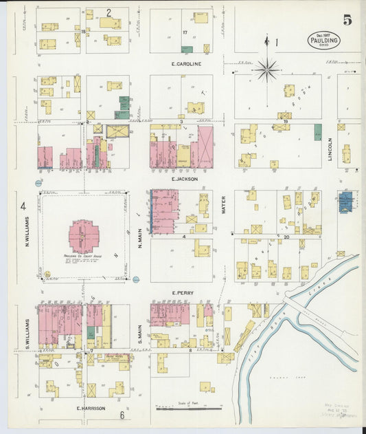 Sanborn Fire Insurance Map from Paulding, Paulding County, Ohio (1907), Sheet #0005 - Historic Sanborn Fire Insurance Map Print, vintage old map wall art, antique decor, genealogy gift, Ohio Ohio map