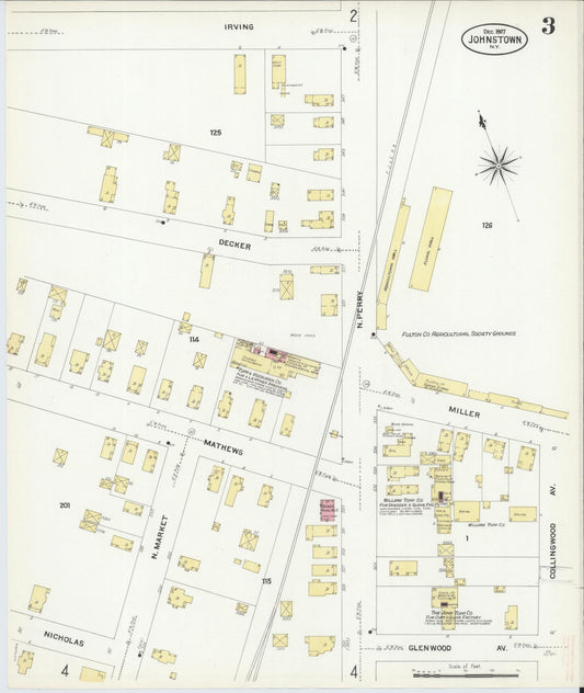 Sanborn Fire Insurance Map from Johnstown, Fulton County, New York (1907), Sheet #0003 - Historic Sanborn Fire Insurance Map Print, vintage old map wall art, antique decor, genealogy gift, New York New York map
