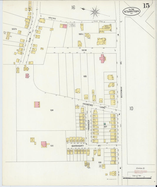 Sanborn Fire Insurance Map from Tarrytown, Westchester County, New York (1898), Sheet #0015 - Historic Sanborn Fire Insurance Map Print, vintage old map wall art, antique decor, genealogy gift, New York New York map