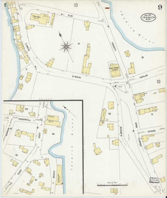 Sanborn Fire Insurance Map from Ipswich, Essex County, Massachusetts (1907), Sheet #0009 - Historic Sanborn Fire Insurance Map Print, vintage old map wall art, antique decor, genealogy gift, Massachusetts Massachusetts map