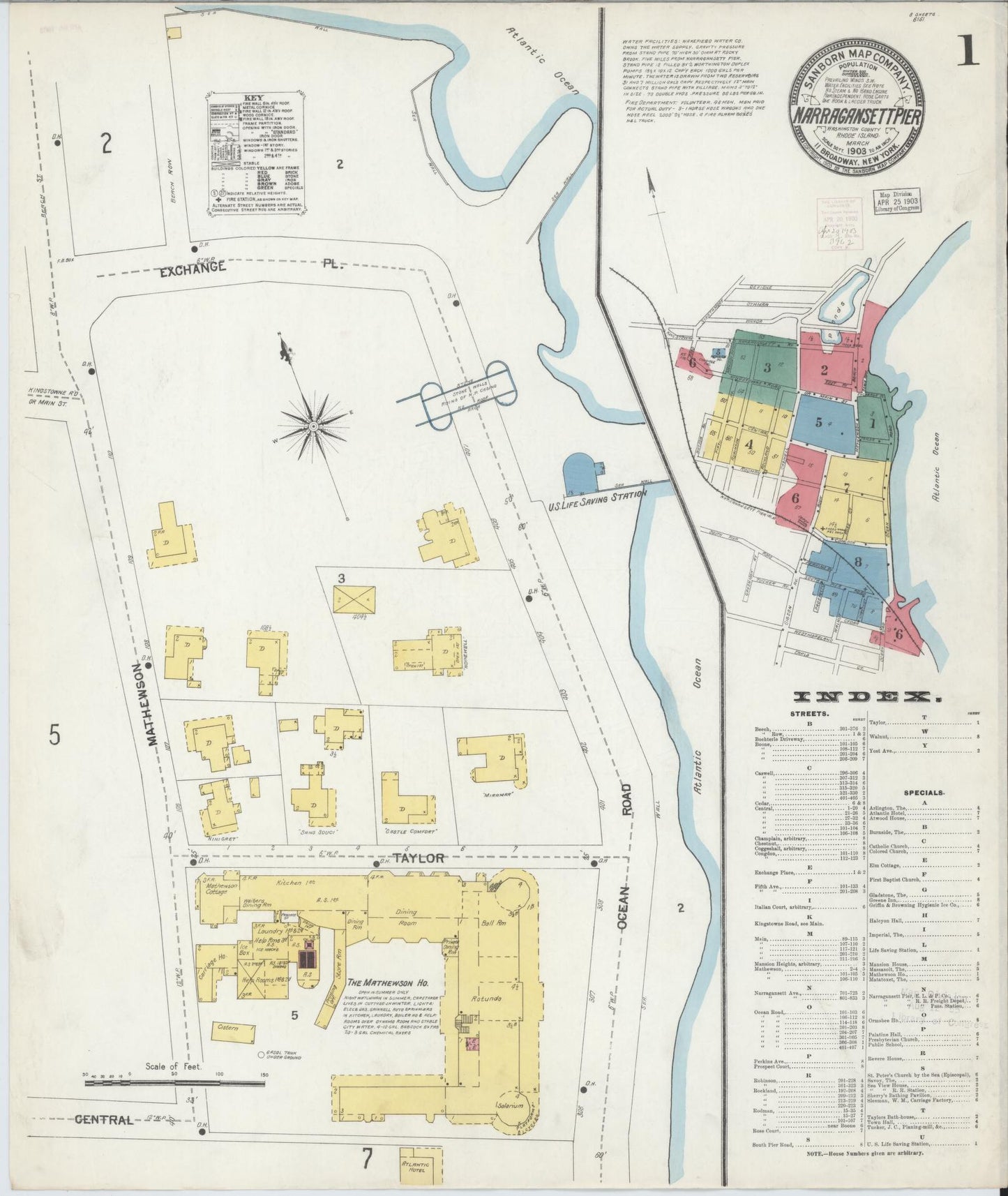 Sanborn Fire Insurance Map from Narragansett Pier, Washington County, Rhode Island (1903), Sheet #0001 - Complete Map Set gallery image, historic Sanborn map, vintage wall art, Rhode Island Rhode Island