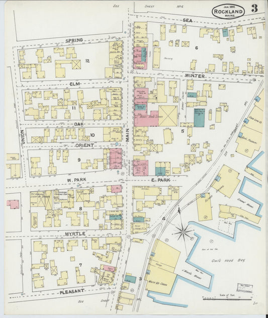 Sanborn Fire Insurance Map from Rockland, Knox County, Maine (1892), Sheet #0003 - Historic Sanborn Fire Insurance Map Print, vintage old map wall art, antique decor, genealogy gift, Maine Maine map