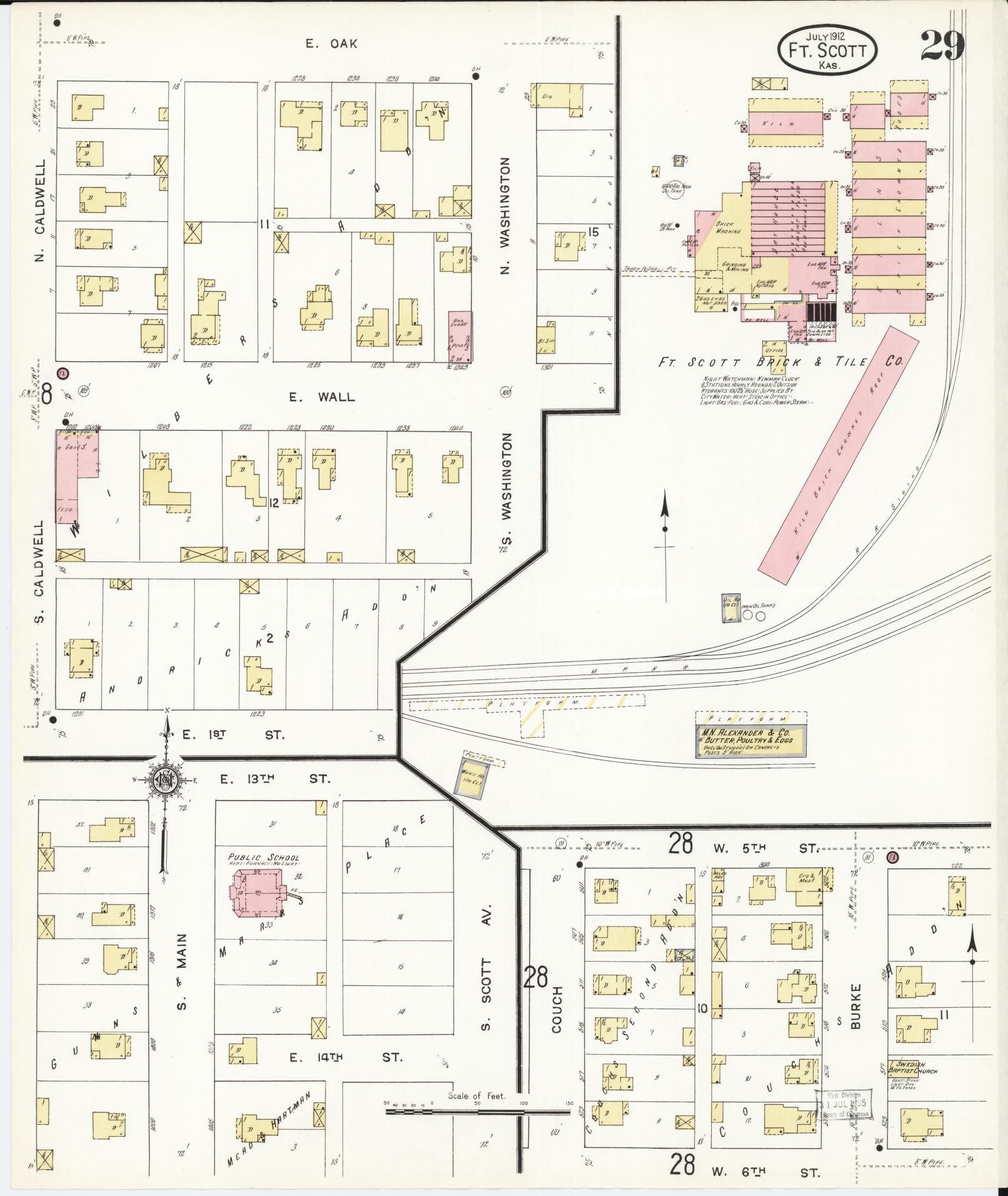 Sanborn Fire Insurance Map from Fort Scott, Bourbon County, Kansas (1912), Sheet #0029 - Historic Sanborn Fire Insurance Map Print, vintage old map wall art, antique decor, genealogy gift, Kansas Kansas map