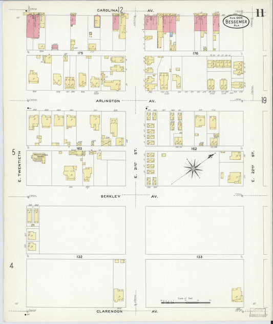 Sanborn Fire Insurance Map from Bessemer, Jefferson County, Alabama (1908), Sheet #0011 - Historic Sanborn Fire Insurance Map Print, vintage old map wall art, antique decor, genealogy gift, Alabama Alabama map
