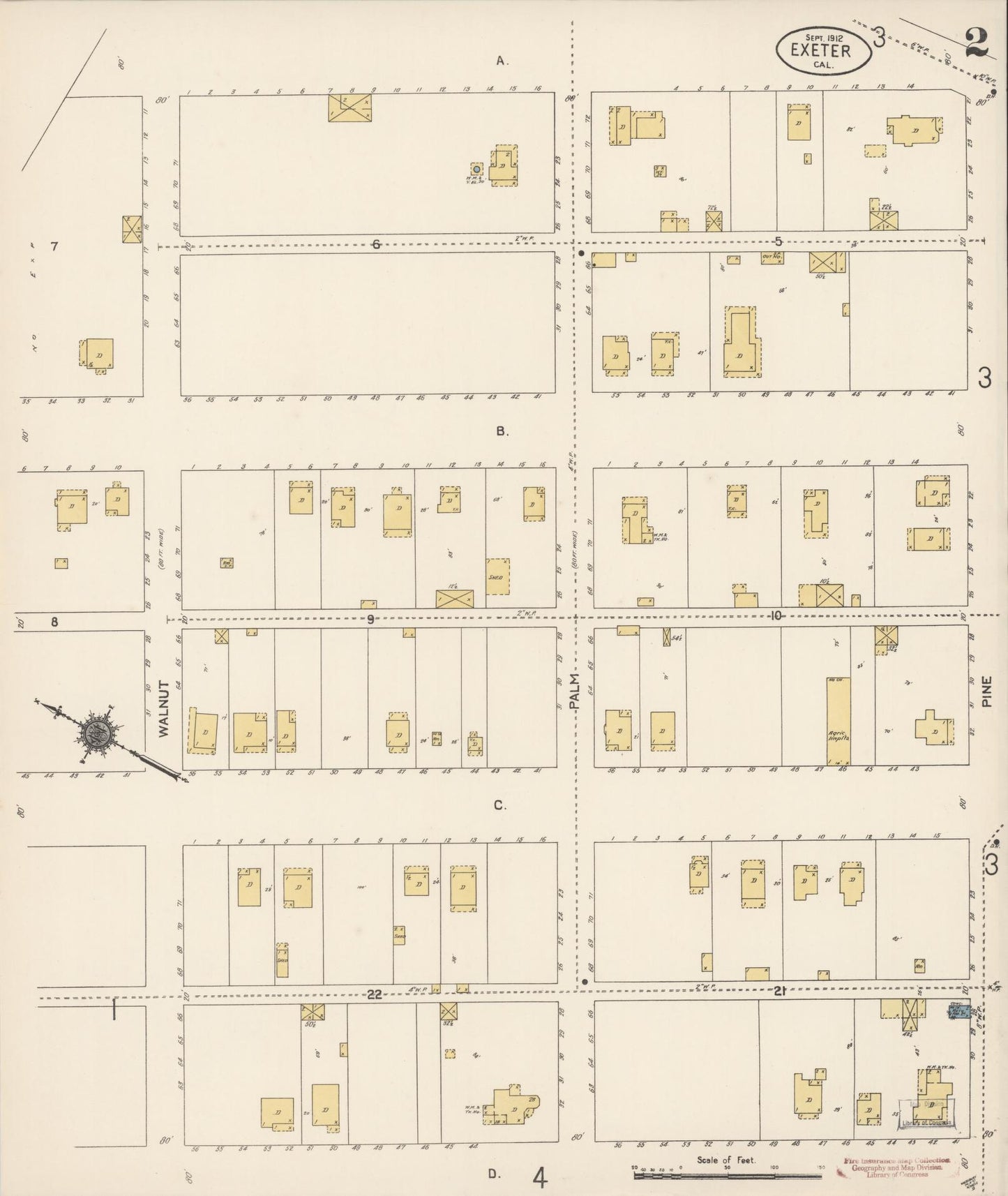Sanborn Fire Insurance Map from Exeter, Tulare County, California (1912), Sheet #0002 - Historic Sanborn Fire Insurance Map Print, vintage old map wall art, antique decor, genealogy gift, California California map