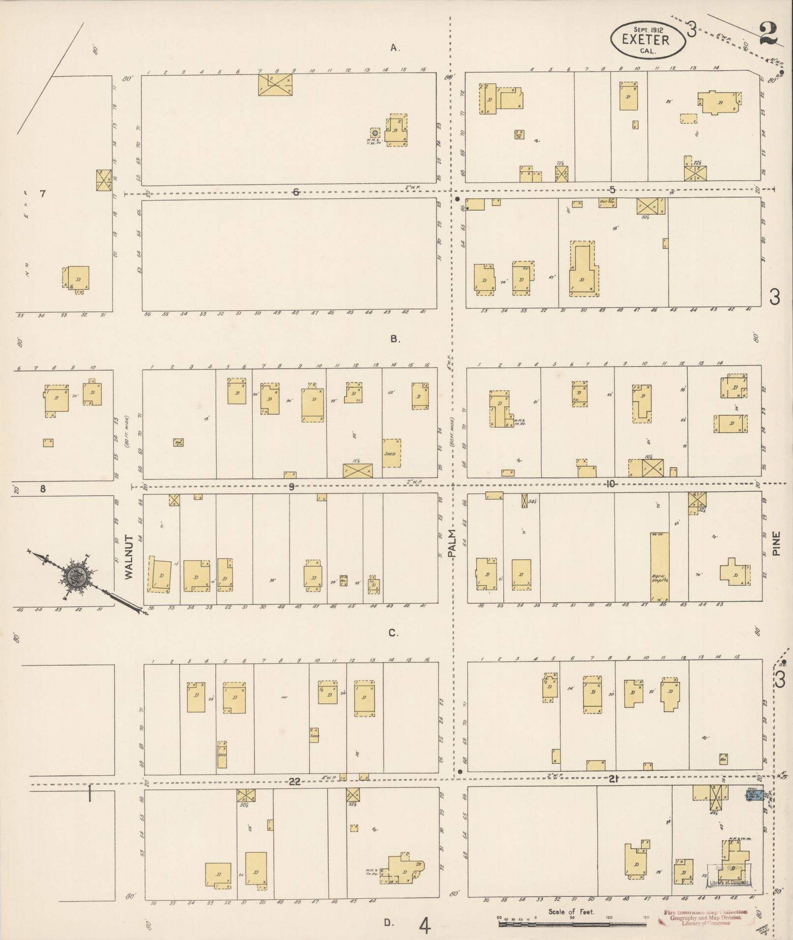 Sanborn Fire Insurance Map from Exeter, Tulare County, California (1912), Sheet #0002 - Historic Sanborn Fire Insurance Map Print, vintage old map wall art, antique decor, genealogy gift, California California map