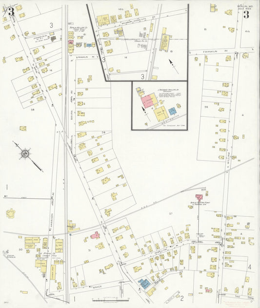 Worcester, Maryland - 1933 - Sanborn Fire Insurance Map, Sheet #0003 - Historic Sanborn Fire Insurance Map Print, Worcester Maryland 1933 0003 vintage old map wall art