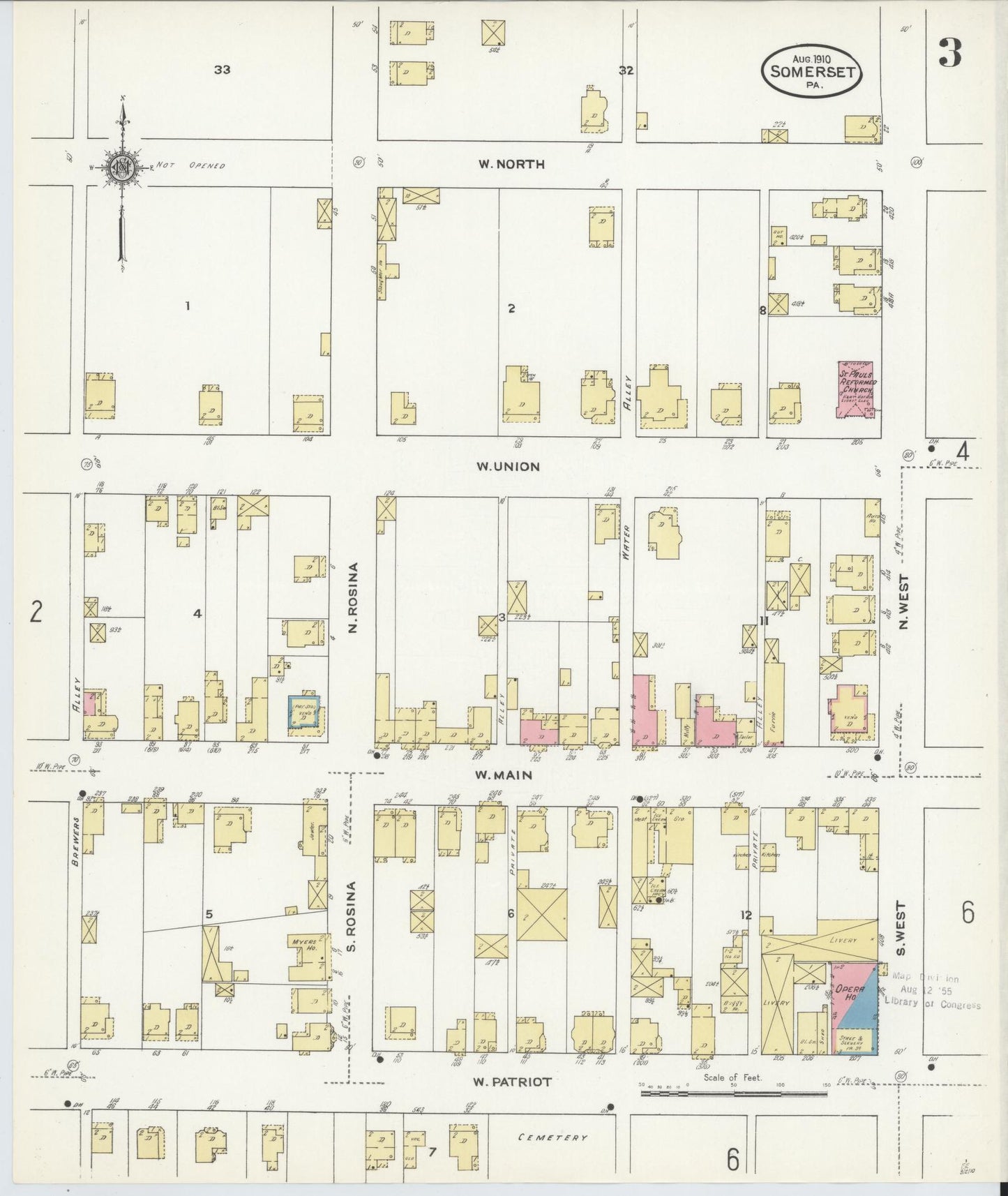 Sanborn Fire Insurance Map from Somerset, Somerset County, Pennsylvania (1910), Sheet #0003 - Complete Map Set gallery image, historic Sanborn map, vintage wall art, Pennsylvania Pennsylvania