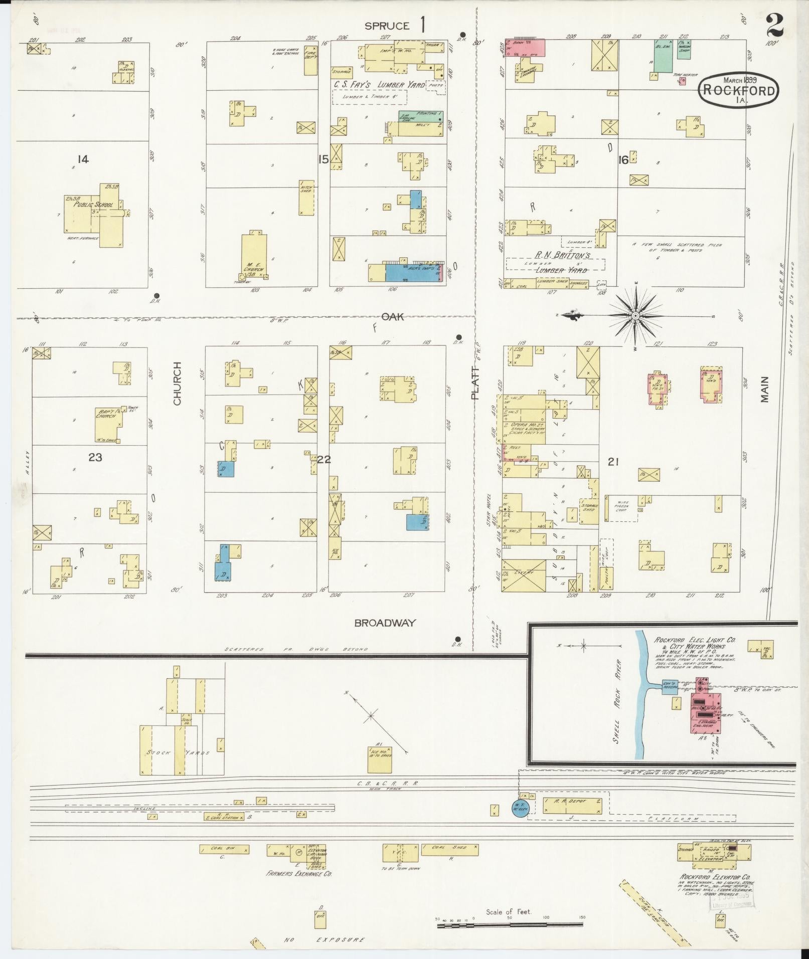Sanborn Fire Insurance Map from Rockford, Floyd County, Iowa (1899), Sheet #0002 - Historic Sanborn Fire Insurance Map Print, vintage old map wall art