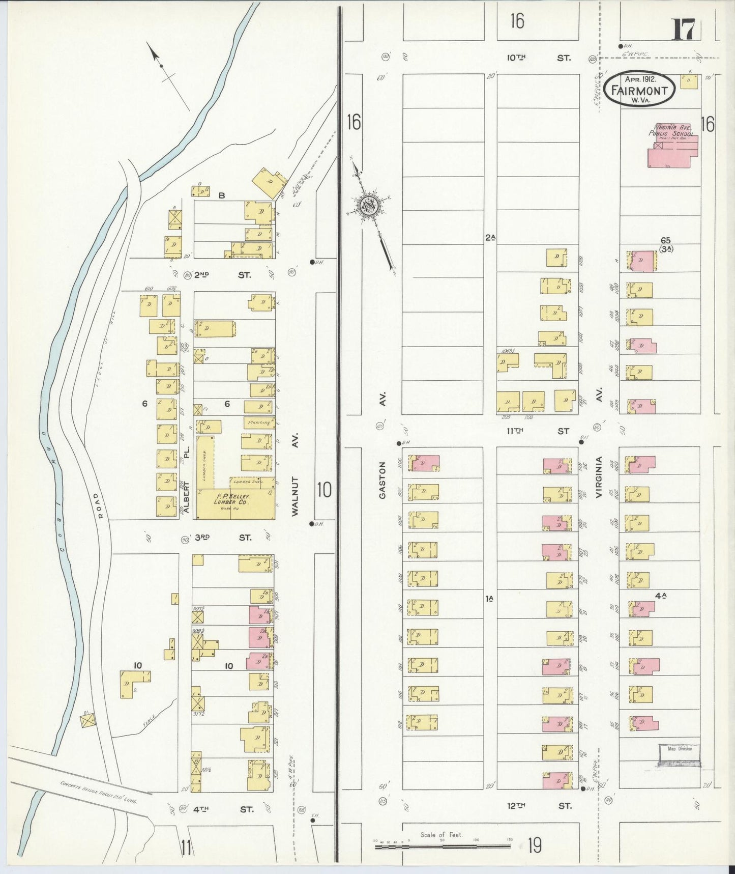 Sanborn Fire Insurance Map from Fairmont, Marion County, West Virginia (1912), Sheet #0017 - Historic Sanborn Fire Insurance Map Print, vintage old map wall art, antique decor, genealogy gift, West Virginia West Virginia map