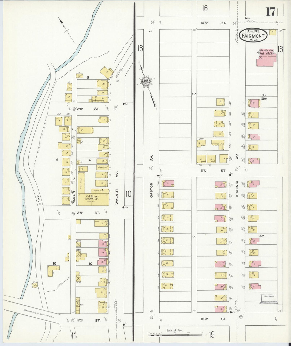 Sanborn Fire Insurance Map from Fairmont, Marion County, West Virginia (1912), Sheet #0017 - Historic Sanborn Fire Insurance Map Print, vintage old map wall art, antique decor, genealogy gift, West Virginia West Virginia map