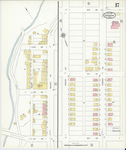 Sanborn Fire Insurance Map from Fairmont, Marion County, West Virginia (1912), Sheet #0017 - Historic Sanborn Fire Insurance Map Print, vintage old map wall art, antique decor, genealogy gift, West Virginia West Virginia map