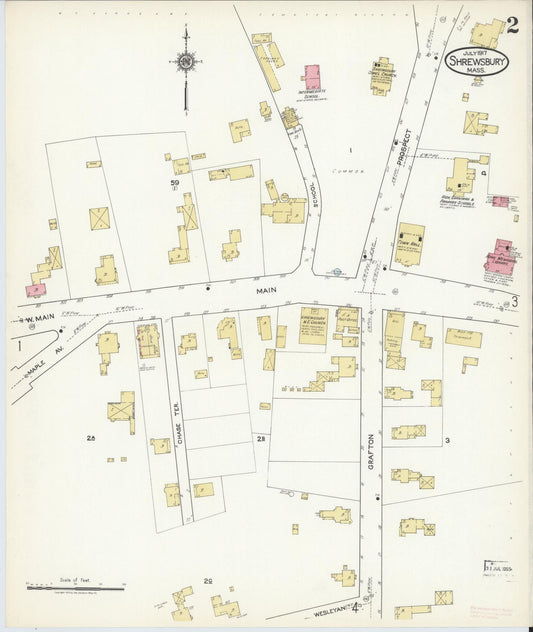 Sanborn Fire Insurance Map from Shrewsbury, Worcester County, Massachusetts (1917), Sheet #0002 - Historic Sanborn Fire Insurance Map Print, vintage old map wall art, antique decor, genealogy gift, Massachusetts Massachusetts map
