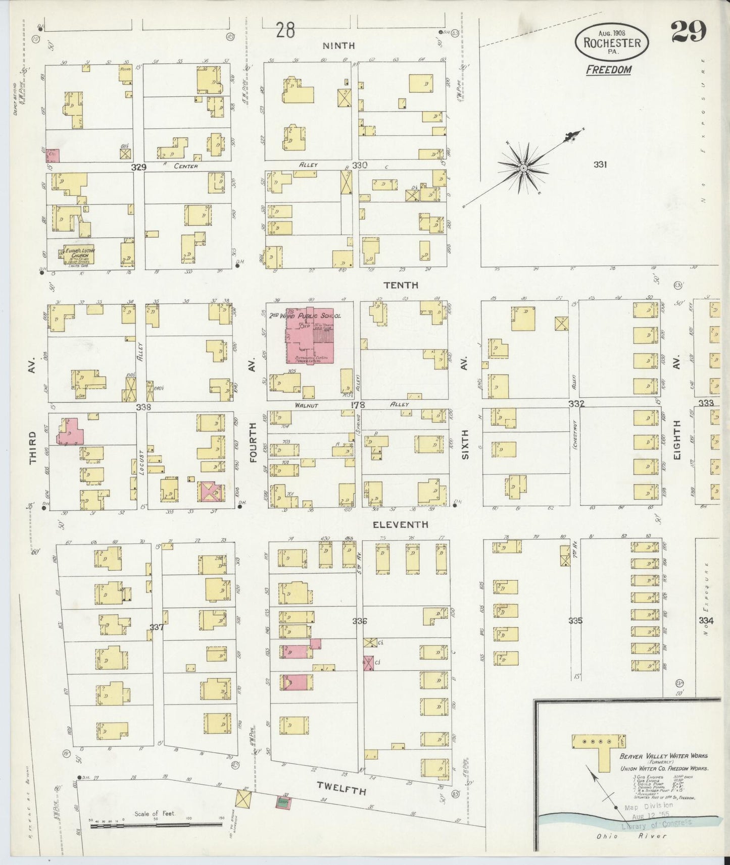 Sanborn Fire Insurance Map from Rochester, Beaver County, Pennsylvania (1908), Sheet #0028 - Complete Map Set gallery image, historic Sanborn map, vintage wall art, Pennsylvania Pennsylvania