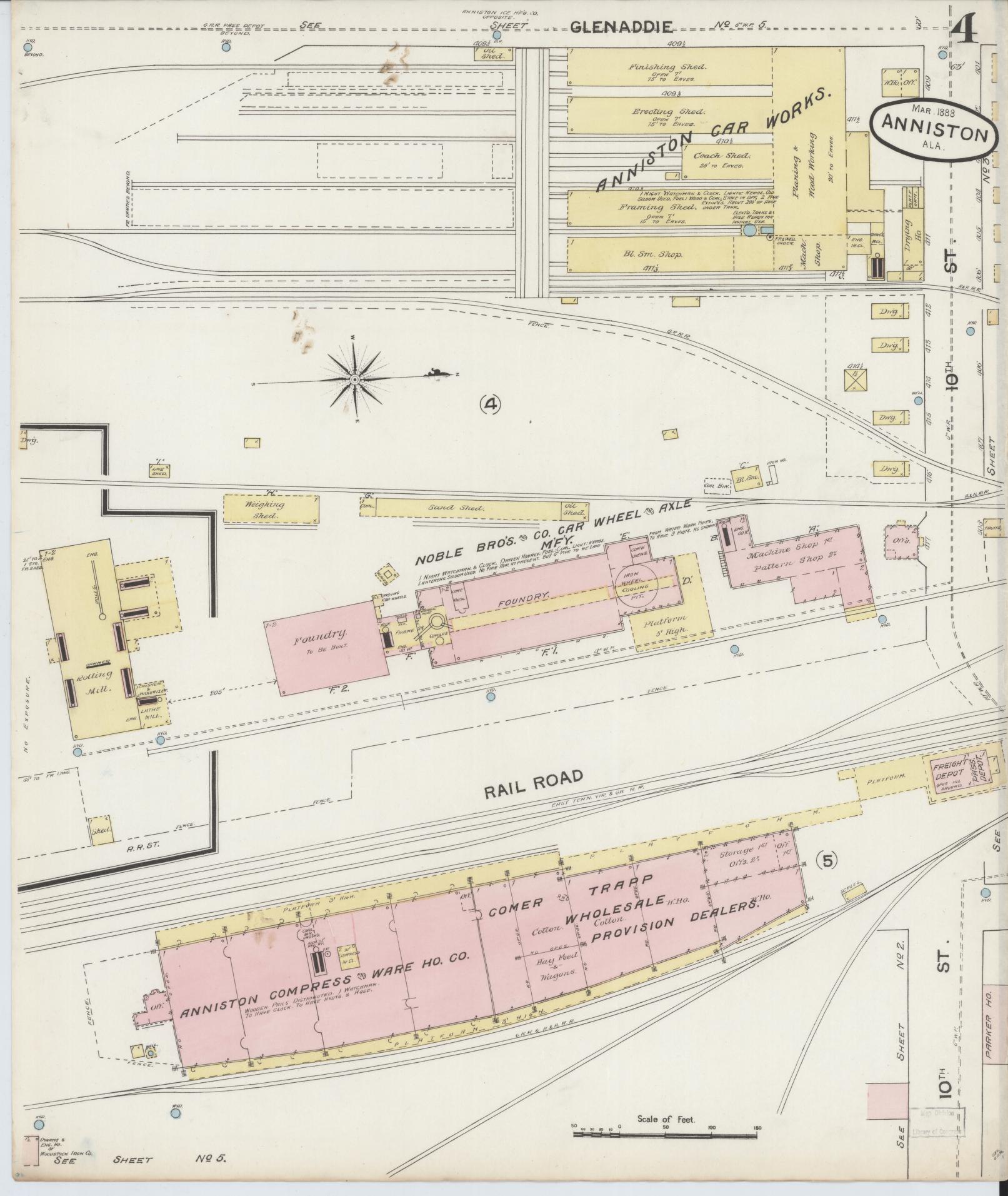Sanborn Fire Insurance Map from Anniston, Calhoun County, Alabama (1888), Sheet #0004 - Historic Sanborn Fire Insurance Map Print, vintage old map wall art, antique decor, genealogy gift, Alabama Alabama map
