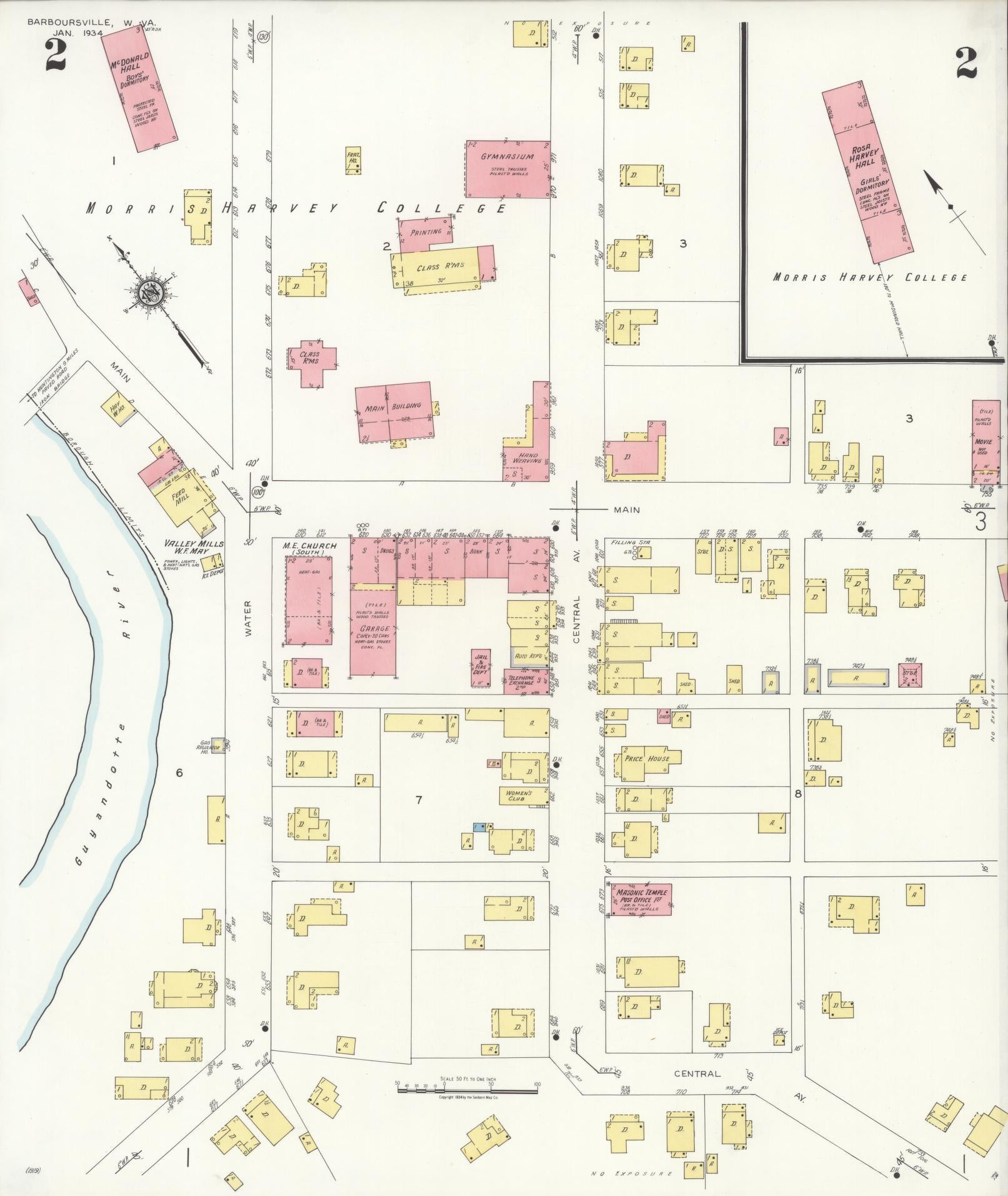 Sanborn Fire Insurance Map from Barboursville, Cabell County, West Virginia (1934), Sheet #0002 - Complete Map Set gallery image, historic Sanborn map, vintage wall art, West Virginia West Virginia