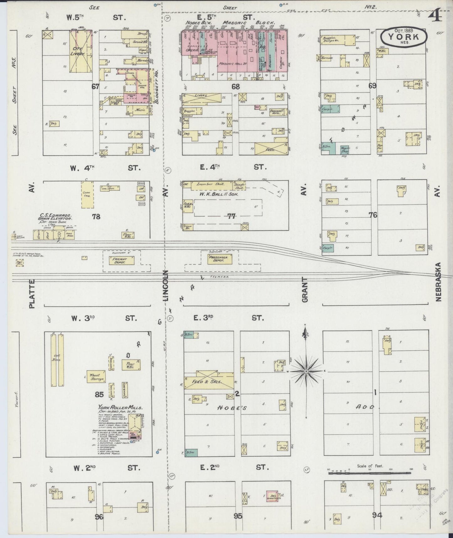 Sanborn Fire Insurance Map from York, York County, Nebraska (1889), Sheet #0004 - Complete Map Set gallery image, historic Sanborn map, vintage wall art, Nebraska Nebraska