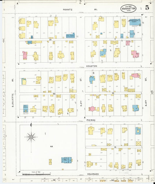 Sanborn Fire Insurance Map from Manhattan, Riley County, Kansas (1905), Sheet #0005 - Historic Sanborn Fire Insurance Map Print, vintage old map wall art, antique decor, genealogy gift, Kansas Kansas map