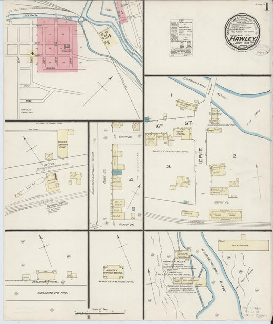 Sanborn Fire Insurance Map from Hawley, Wayne County, Pennsylvania (1885), Sheet #0001 - Complete Map Set gallery image, historic Sanborn map, vintage wall art, Pennsylvania Pennsylvania