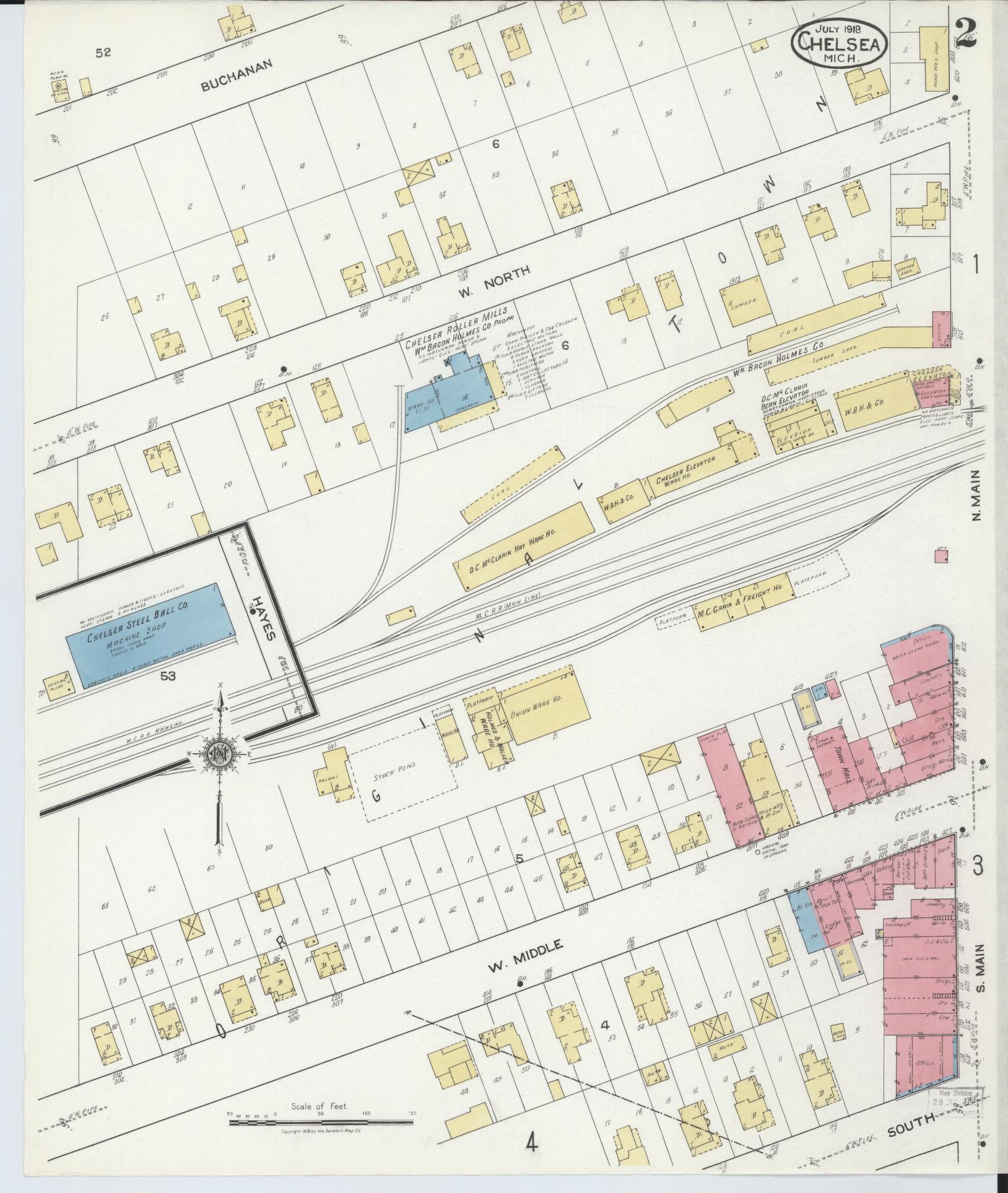 Sanborn Fire Insurance Map from Chelsea, Washtenaw County, Michigan (1918), Sheet #0002 - Complete Map Set gallery image, historic Sanborn map, vintage wall art, Michigan Michigan