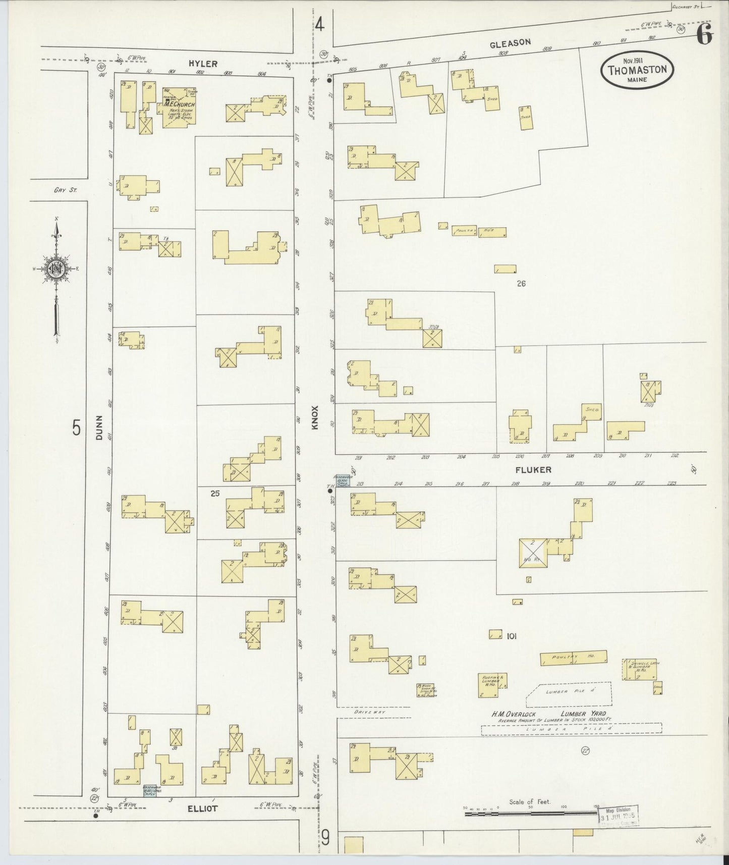 Sanborn Fire Insurance Map from Thomaston, Knox County, Maine (1911), Sheet #0006 - Complete Map Set gallery image, historic Sanborn map, vintage wall art, Maine Maine
