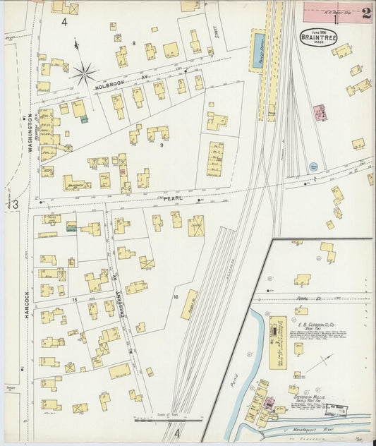 Sanborn Fire Insurance Map from Braintree, Norfolk County, Massachusetts (1896), Sheet #0002 - Historic Sanborn Fire Insurance Map Print, vintage old map wall art, antique decor, genealogy gift, Massachusetts Massachusetts map