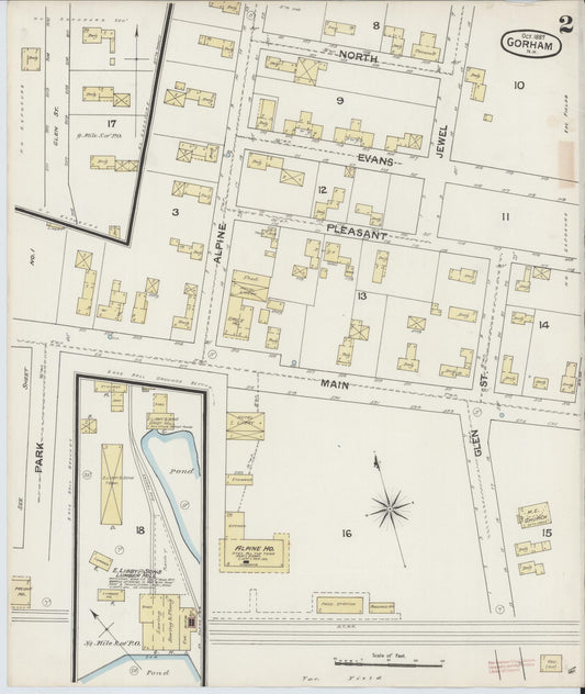 Sanborn Fire Insurance Map from Gorham, Coos County, New Hampshire (1887), Sheet #0002 - Historic Sanborn Fire Insurance Map Print, vintage old map wall art, antique decor, genealogy gift, New Hampshire New Hampshire map