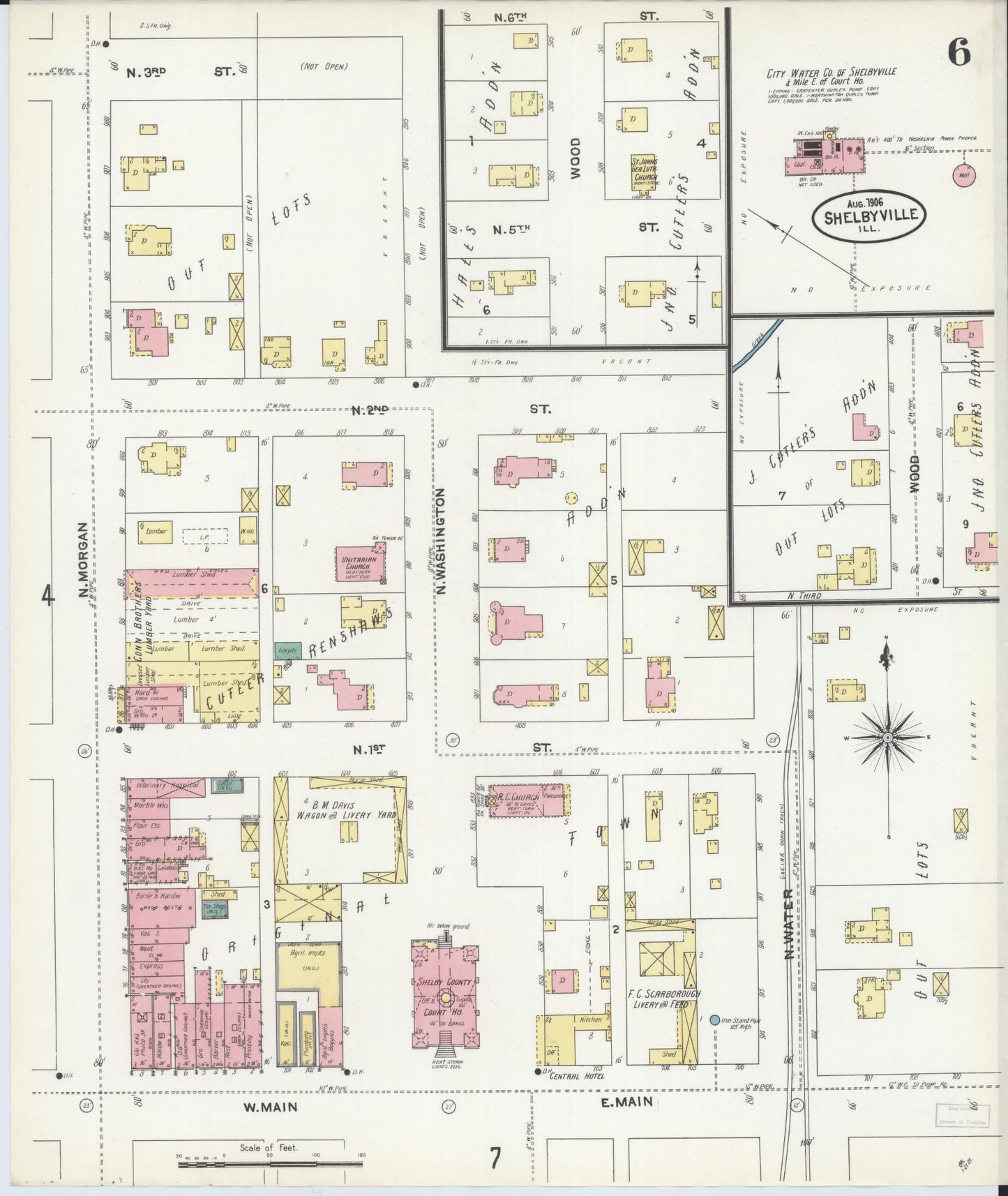 Sanborn Fire Insurance Map from Shelbyville, Shelby County, Illinois (1906), Sheet #0006 - Complete Map Set gallery image, historic Sanborn map, vintage wall art, Illinois Illinois