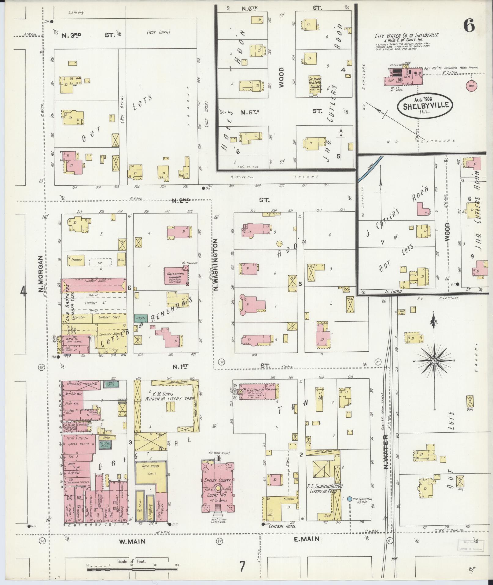 Sanborn Fire Insurance Map from Shelbyville, Shelby County, Illinois (1906), Sheet #0006 - Complete Map Set gallery image, historic Sanborn map, vintage wall art, Illinois Illinois