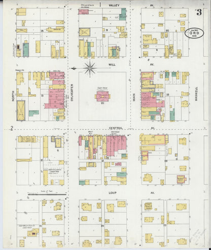 Sanborn Fire Insurance Map from Ord, Valley County, Nebraska (1905), Sheet #0003 - Complete Map Set gallery image, historic Sanborn map, vintage wall art, Nebraska Nebraska