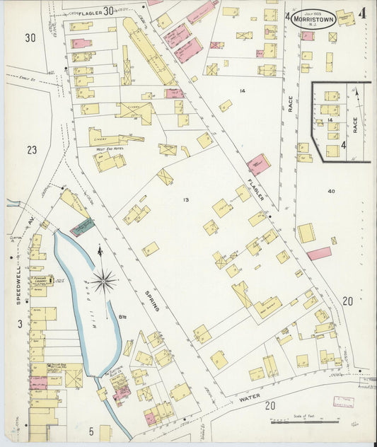 Sanborn Fire Insurance Map from Morristown, Morris County, New Jersey (1909), Sheet #0004 - Historic Sanborn Fire Insurance Map Print, vintage old map wall art, antique decor, genealogy gift, New Jersey New Jersey map