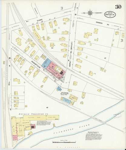 Sanborn Fire Insurance Map from Batavia, Genesee County, New York (1912), Sheet #0030 - Historic Sanborn Fire Insurance Map Print, vintage old map wall art, antique decor, genealogy gift, New York New York map