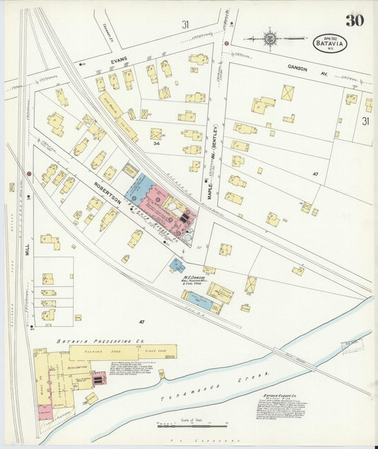 Sanborn Fire Insurance Map from Batavia, Genesee County, New York (1912), Sheet #0030 - Historic Sanborn Fire Insurance Map Print, vintage old map wall art, antique decor, genealogy gift, New York New York map