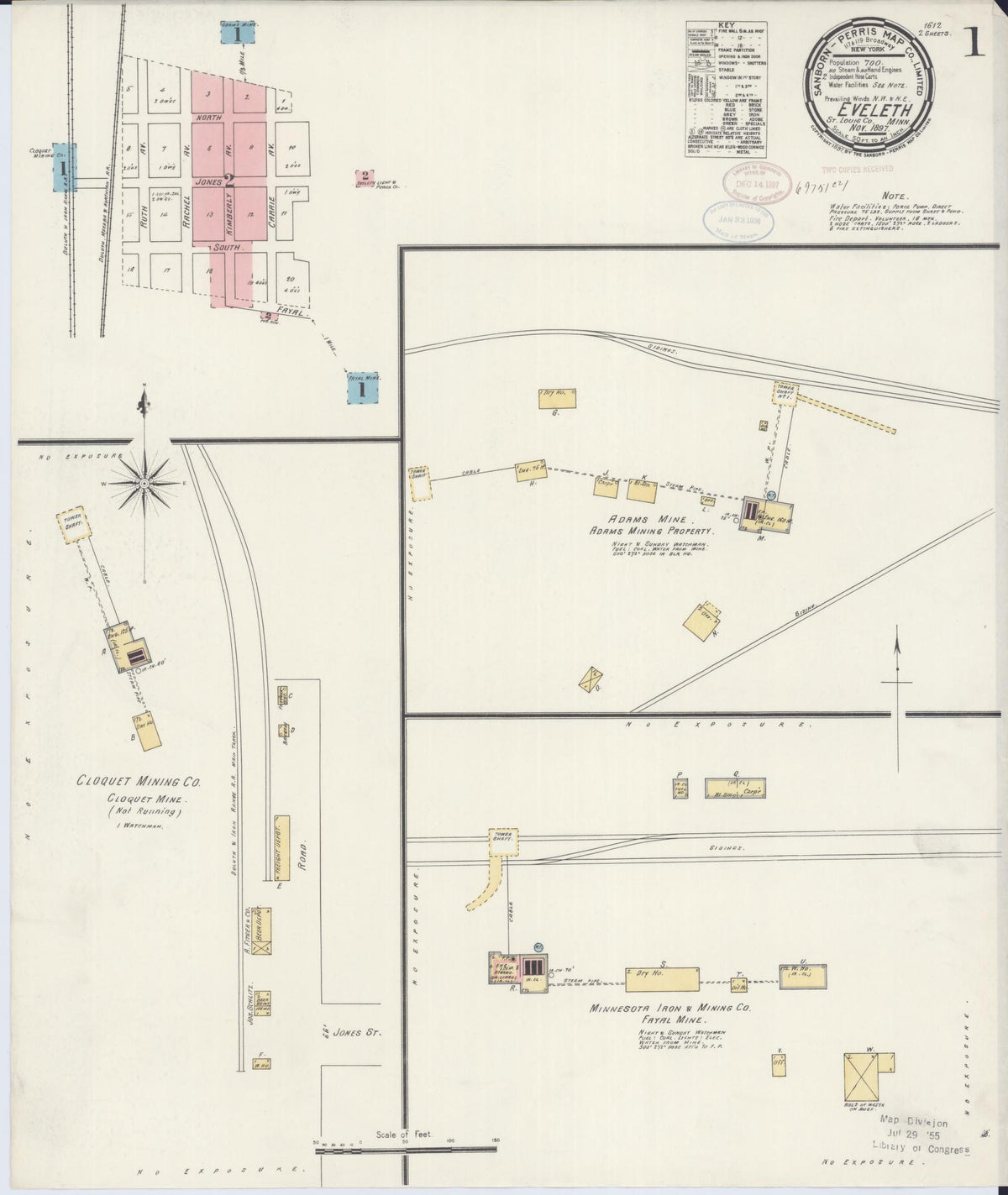 Sanborn Fire Insurance Map from Eveleth, Saint Louis County, Minnesota (1897), Sheet #0001 - Complete Map Set gallery image, historic Sanborn map, vintage wall art, Minnesota Minnesota