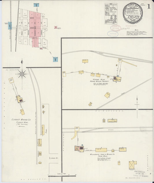 Sanborn Fire Insurance Map from Eveleth, Saint Louis County, Minnesota (1897), Sheet #0001 - Complete Map Set gallery image, historic Sanborn map, vintage wall art, Minnesota Minnesota