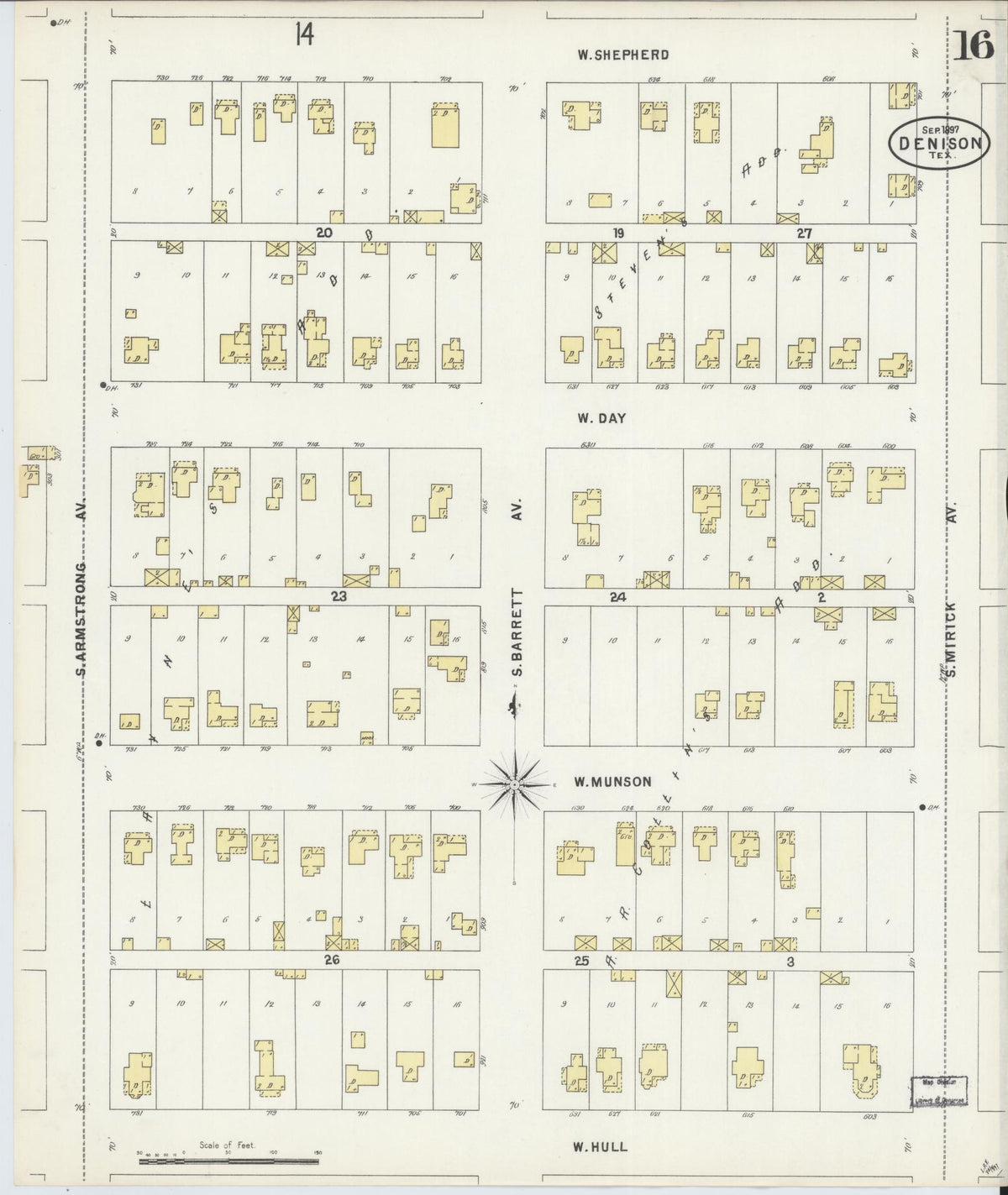 Sanborn Fire Insurance Map from Denison, Grayson County, Texas (1897), Sheet #0016 - Complete Map Set gallery image, historic Sanborn map, vintage wall art, Texas Texas